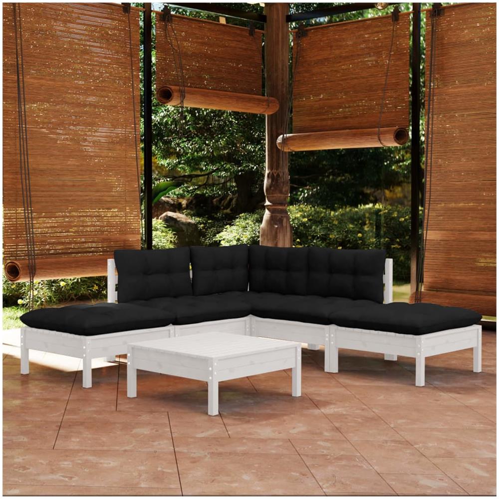 Set Divani da Giardino 6 pz con Cuscini Bianchi Legno di Pino - Foto 1