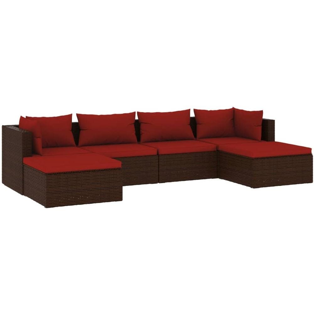 Set Divani Da Giardino 6 Pz Con Cuscini In Polyrattan Marrone - Foto 1