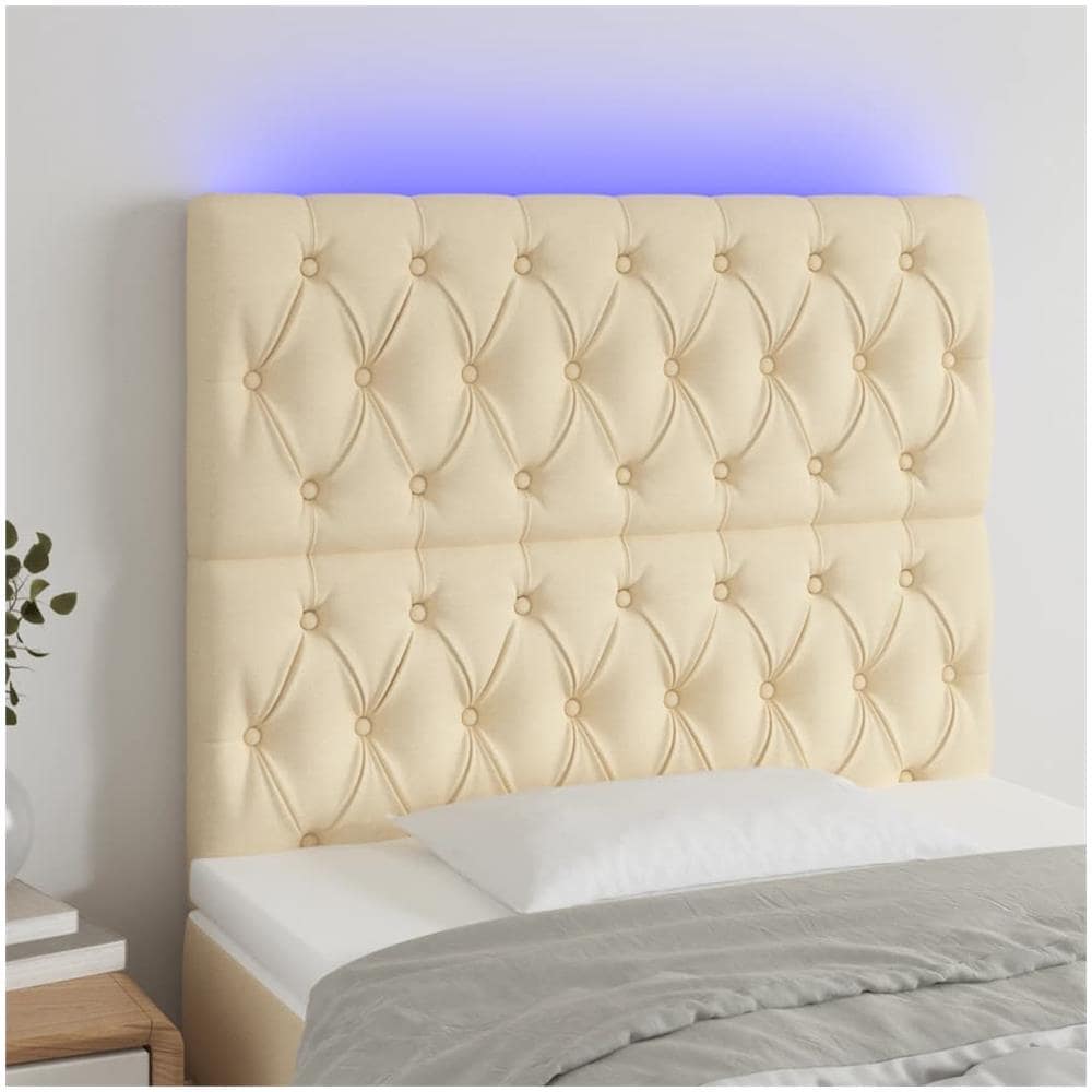 VidaXL Testiera Letto In Tessuto Crema 2 Pezzi | 100x5x78/88 Cm | Altezza Regolabile, Gambe In Legno | Per Letti Matrimoniali - 2