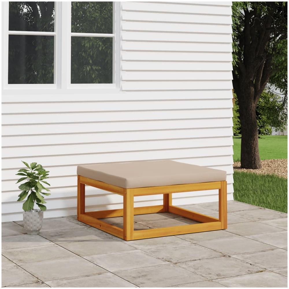 Poggiapiedi Giardino Con Cuscino Tortora Legno Massello Acacia - Foto 1
