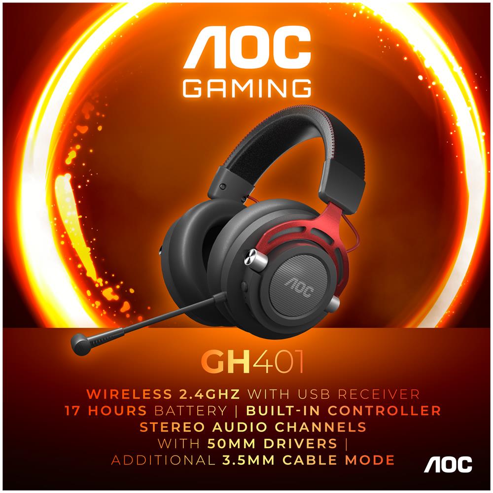 Cuffia e Auricolare GH401 con Cavo e senza Cavo a Padiglione Gaming Nero / Rosso - Foto 1