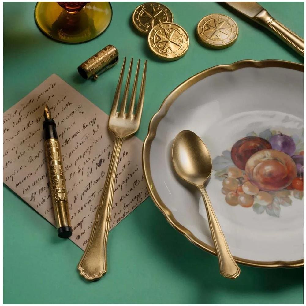 Settecento Alchimique Gold Posate da tavola in acciaio oro satinato Confezione - Set da 24 Pezzi - 6 Posti Tavola - Confezione Standard Made in Italy - Foto 2