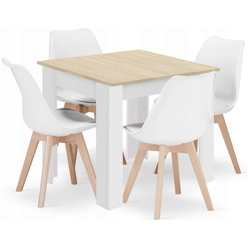 Set di tavolo quadrato Valora 80x80 Sonoma Oak + 4 sedie RIKX bianche x4 - Foto 1