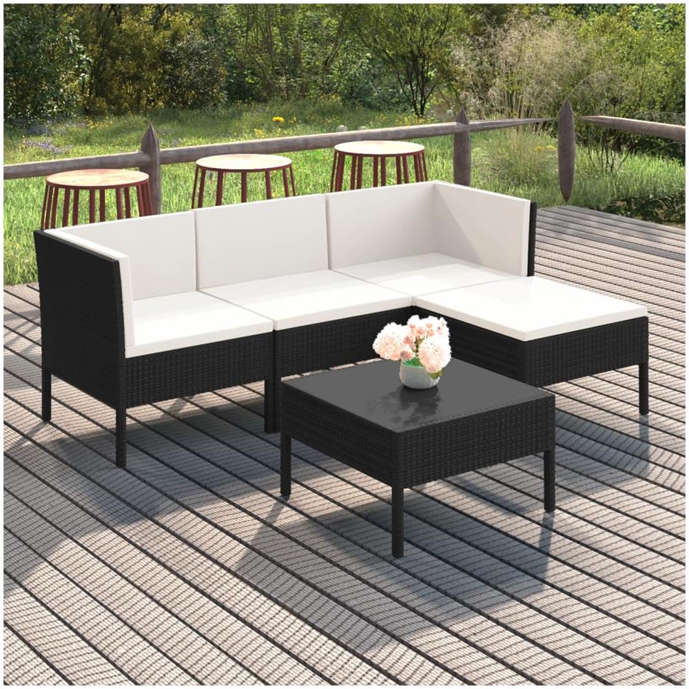 Set Divani Da Giardino 5 Pz Con Cuscini In Polyrattan Nero - Foto 1