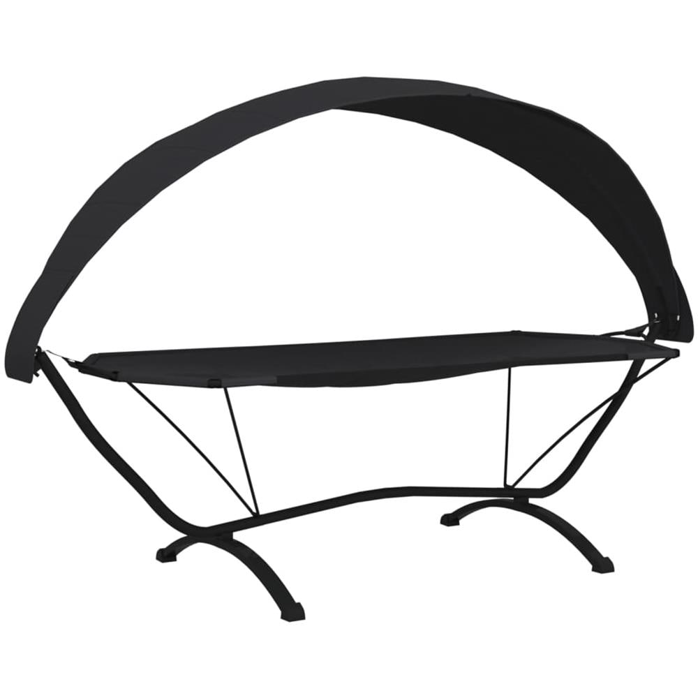 Lettino con Tettuccio per Esterni Nero Acciaio e Tessuto Oxford - Foto 2