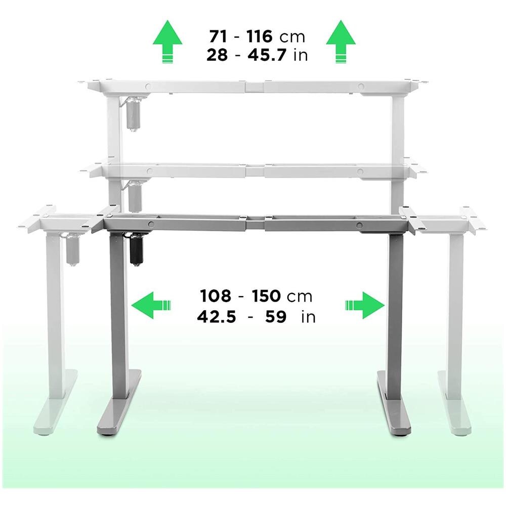 Tm12gy Telaio Per Scrivania Elettrico - Altezza Regolabile 71 - 116 Cm - Postazione Di Lavoro Ergonomica - Funzione Memoria - 2 Livelli - Meccanismo Singolo Di Sollevamento - Argento - Foto 2