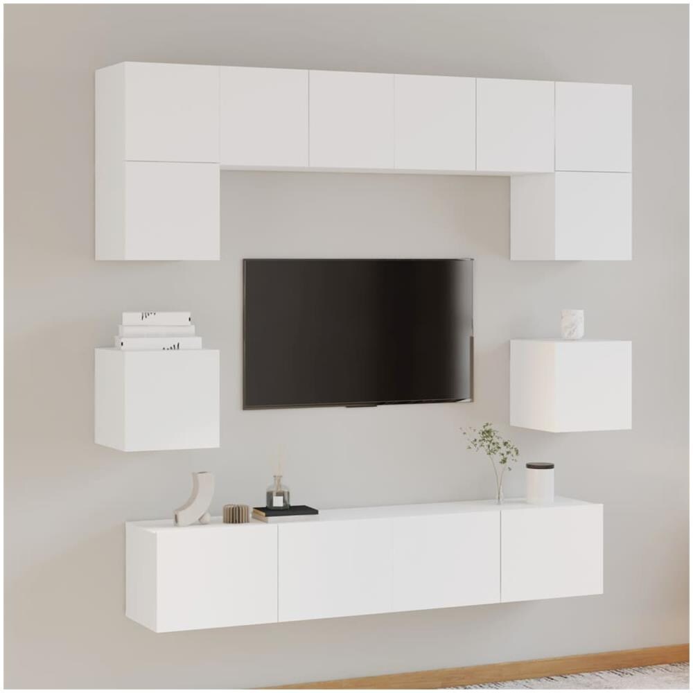 Set Mobili Porta Tv 8pz Bianco In Legno Multistrato - Foto 1