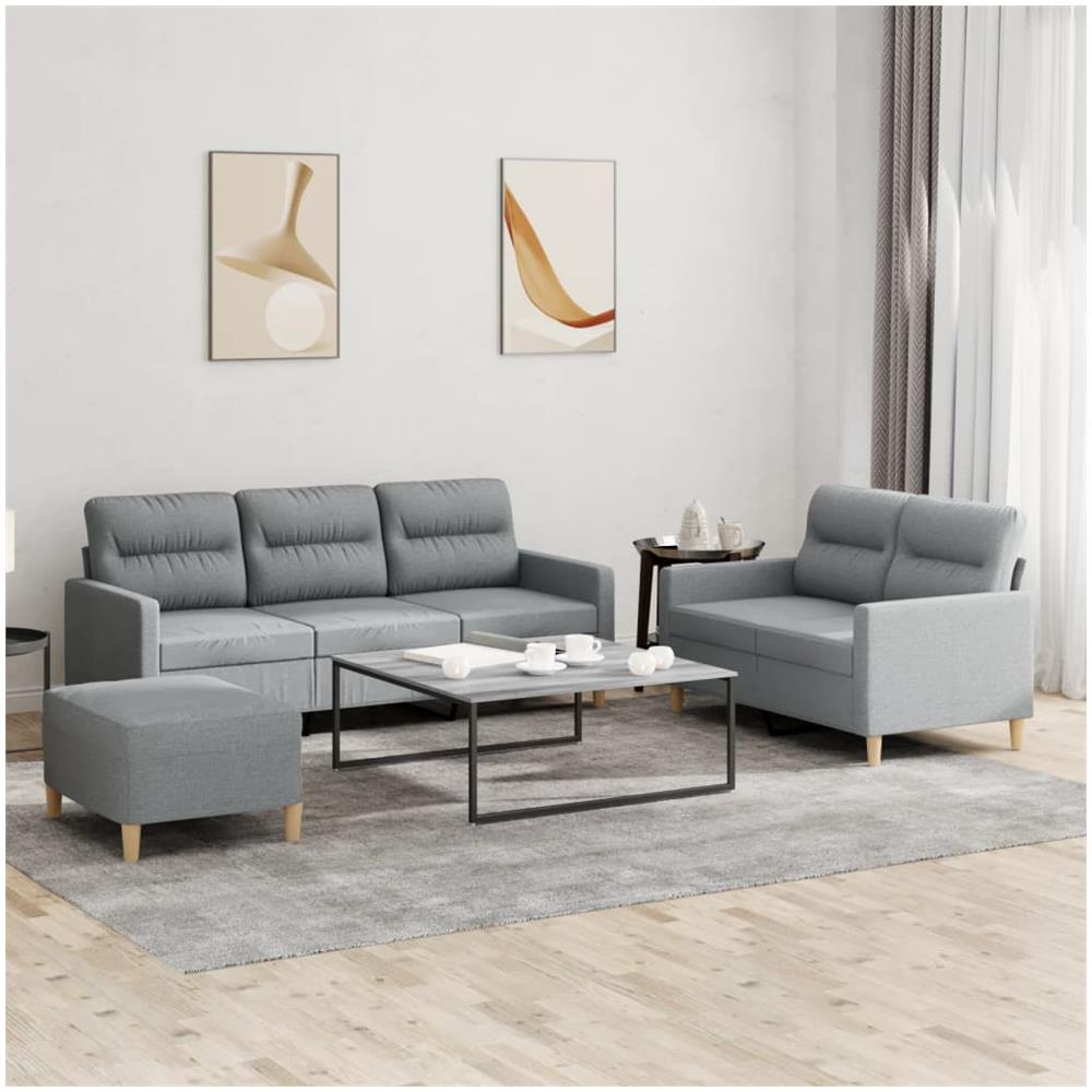 Set Di Divani 3 Pz Con Cuscini Grigio Chiaro In Tessuto - Foto 1