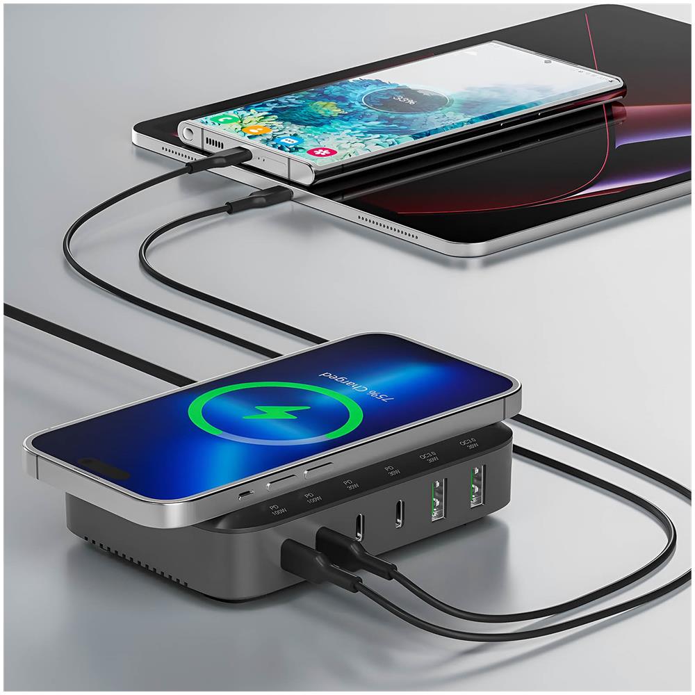 Stazione Di Ricarica Gan 100w 4smarts, Dock A Induzione + 4x Usb-c + 2x Usb - Foto 2