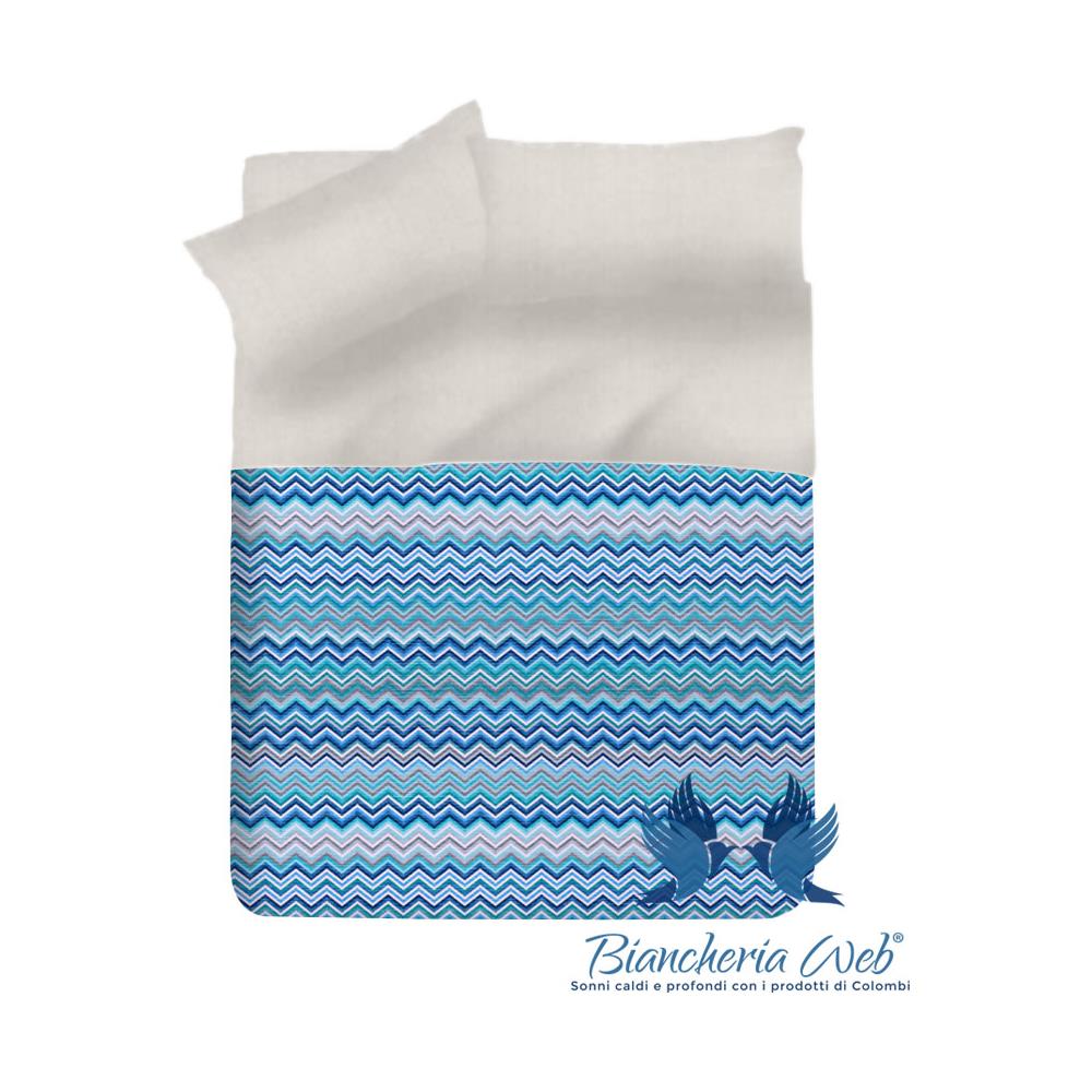 Copriletto Tessuto Piquet Primavera Estate In 100% Cotone Disegno Baia Matrimoniale Azzurro - Foto 2