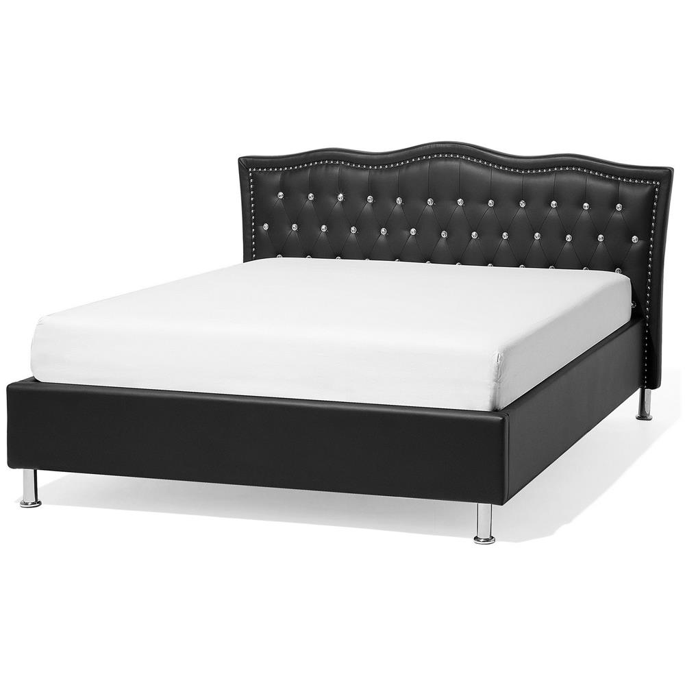 Letto In Pelle Sintetica Nera 140x200cm Metz - Foto 1