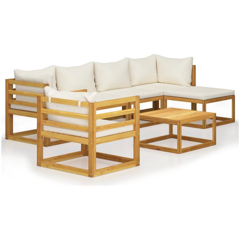 Set Divani Da Giardino 7 Pz Con Cuscini Crema Massello Acacia - Foto 1