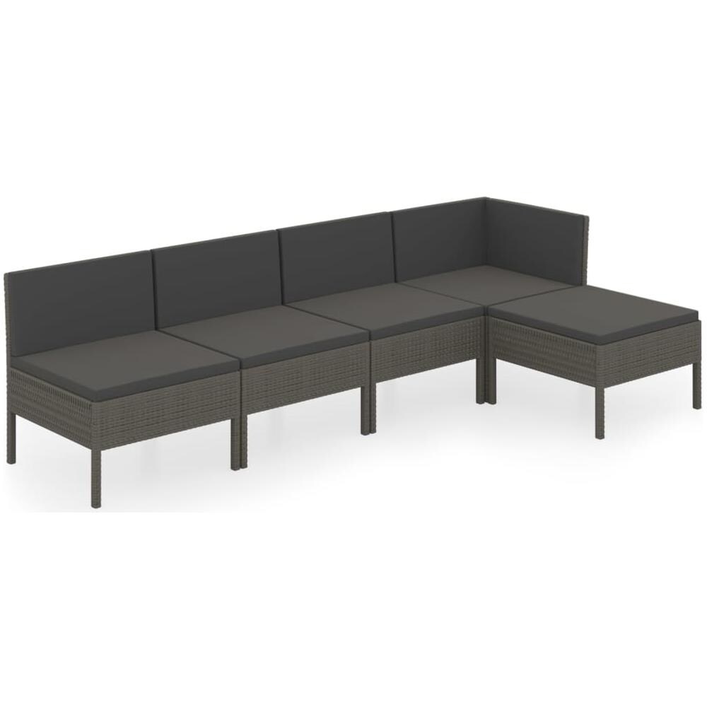 Set Divani da Giardino 5 pz con Cuscini in Polyrattan Grigio - Foto 2