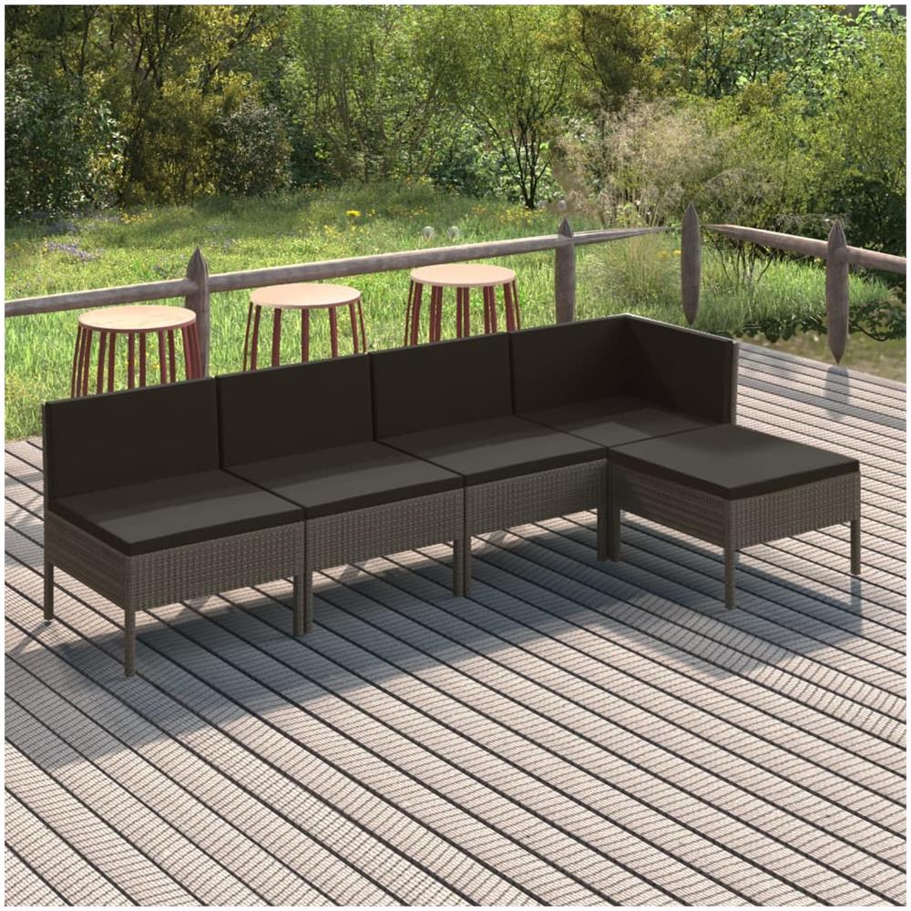 Set Divani da Giardino 5 pz con Cuscini in Polyrattan Grigio - Foto 1