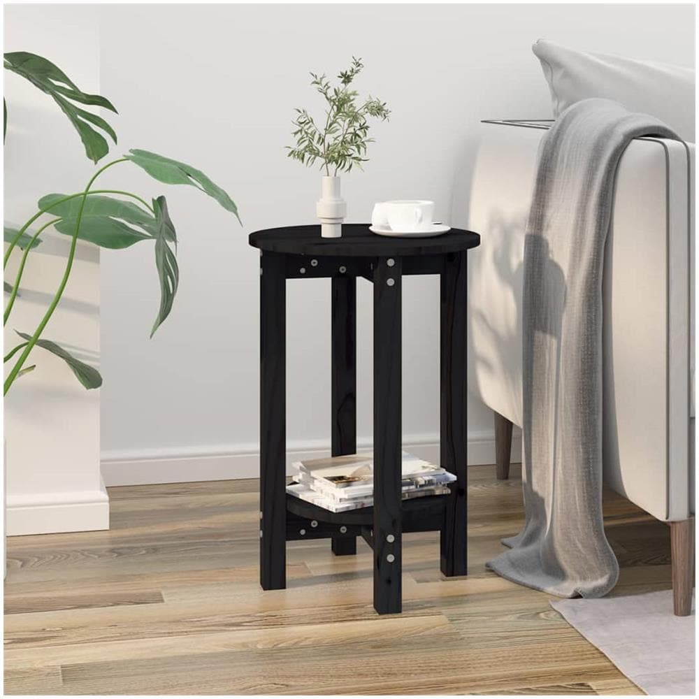 Tavolino Da Salotto Nero 40x60 Cm In Legno Massello Di Pino - Foto 1