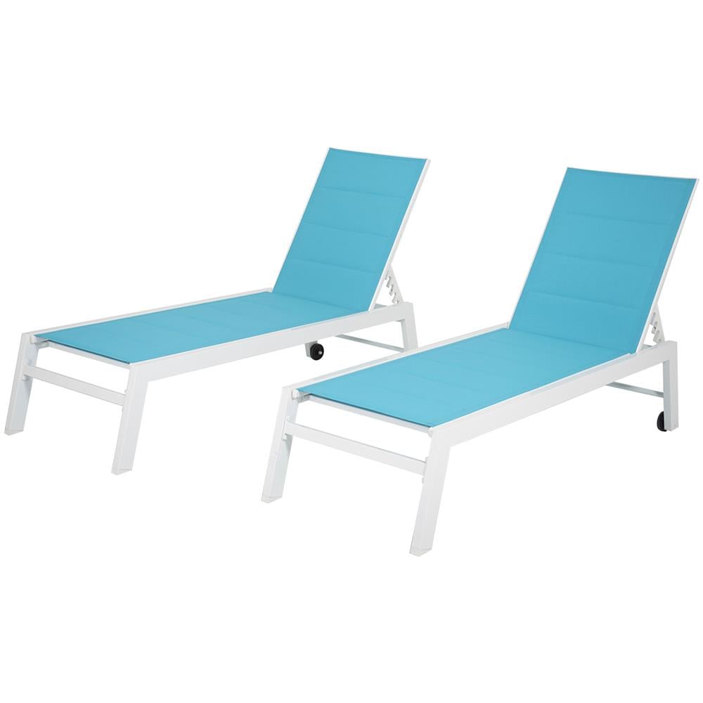 Set Di 2 Lettini Barbados In Textilene Blu - Alluminio Bianco - Foto 1