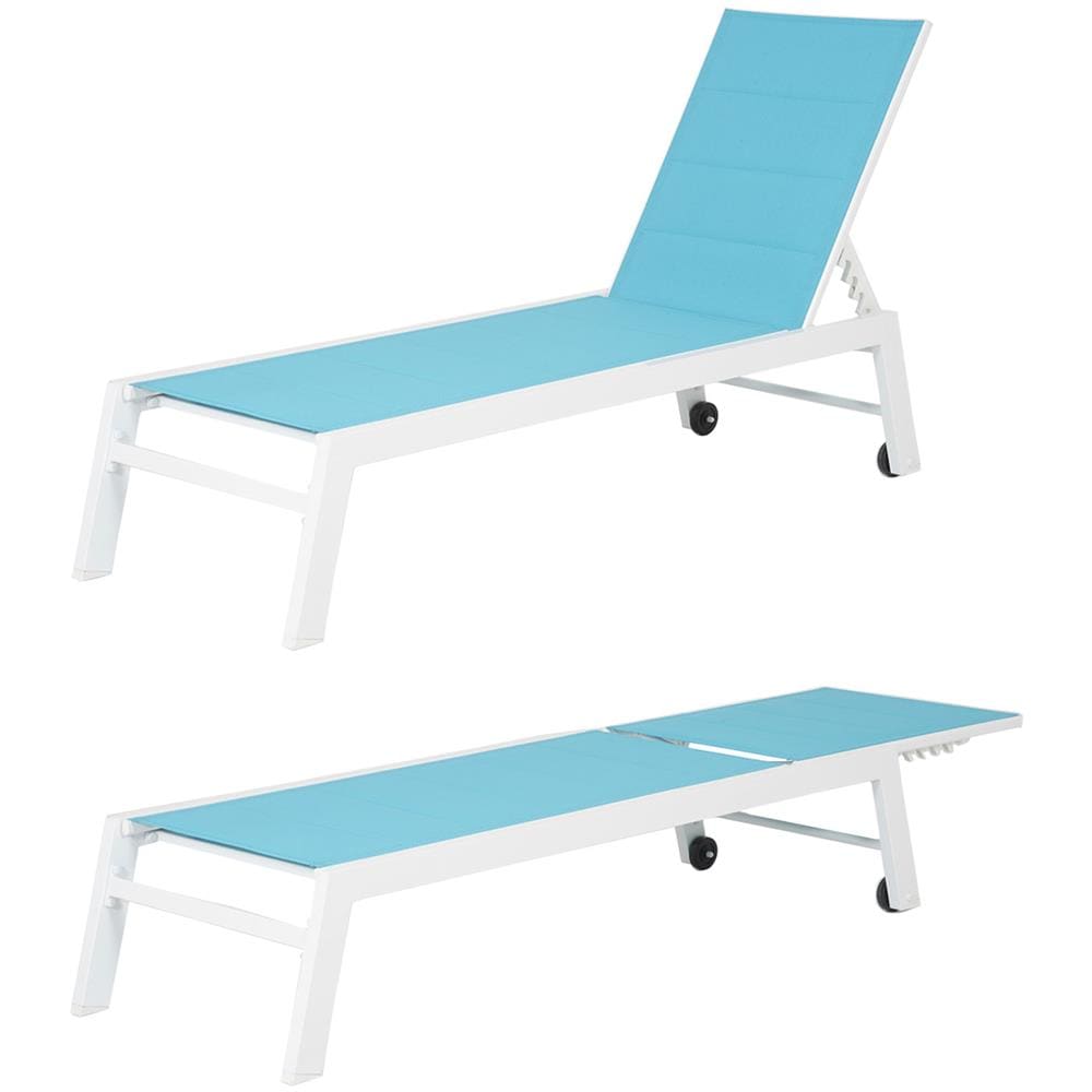 Set Di 2 Lettini Barbados In Textilene Blu - Alluminio Bianco - Foto 5