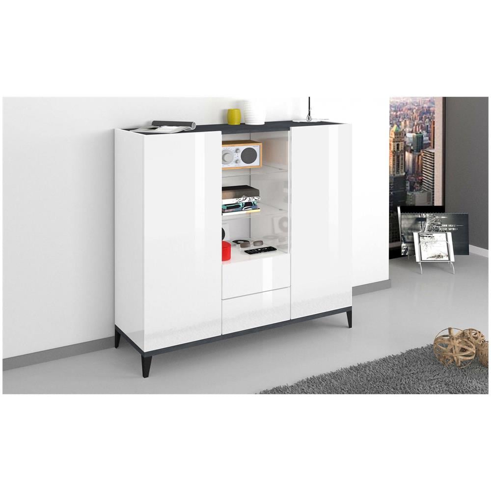 Credenza Niccolò, Madia Da Cucina A 2 Ante E 2 Cassetti, Buffet Da Soggiorno, 100% Made In Italy, Cm 120x40h133, Bianco Lucido E Ardesia - Foto 1