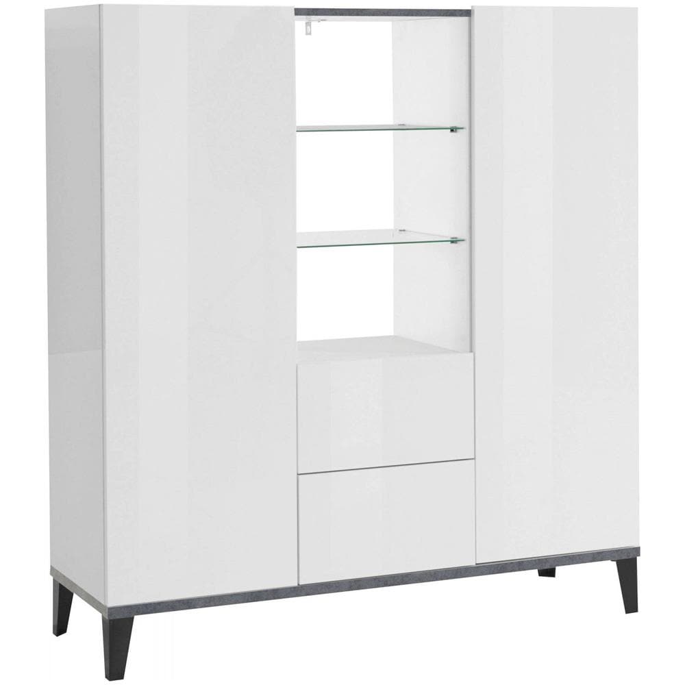 Credenza Niccolò, Madia Da Cucina A 2 Ante E 2 Cassetti, Buffet Da Soggiorno, 100% Made In Italy, Cm 120x40h133, Bianco Lucido E Ardesia - Foto 2