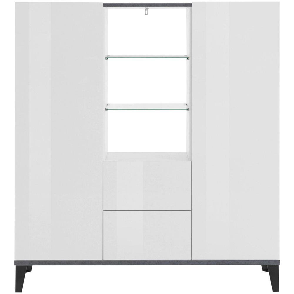 Credenza Niccolò, Madia Da Cucina A 2 Ante E 2 Cassetti, Buffet Da Soggiorno, 100% Made In Italy, Cm 120x40h133, Bianco Lucido E Ardesia - Foto 4