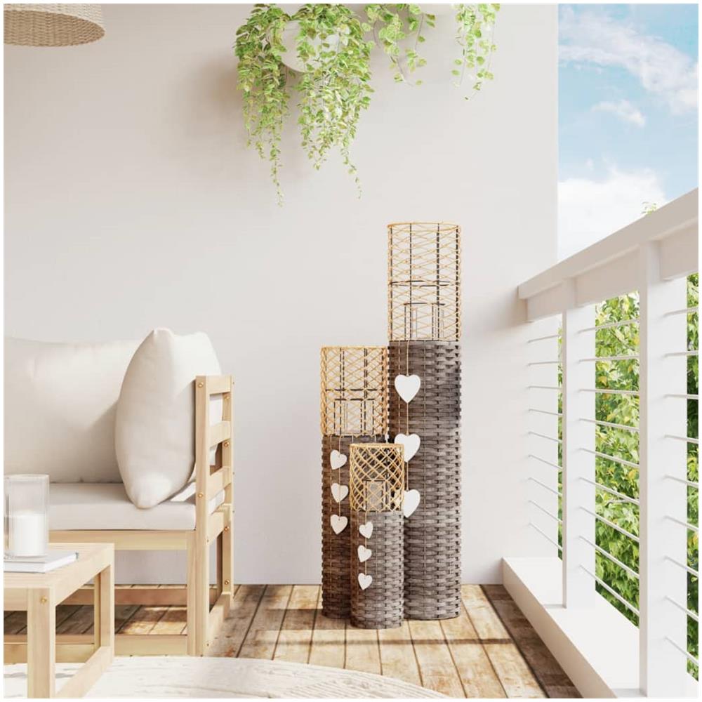 Portacandele 3 Pz In Vimini Grigio - Foto 1