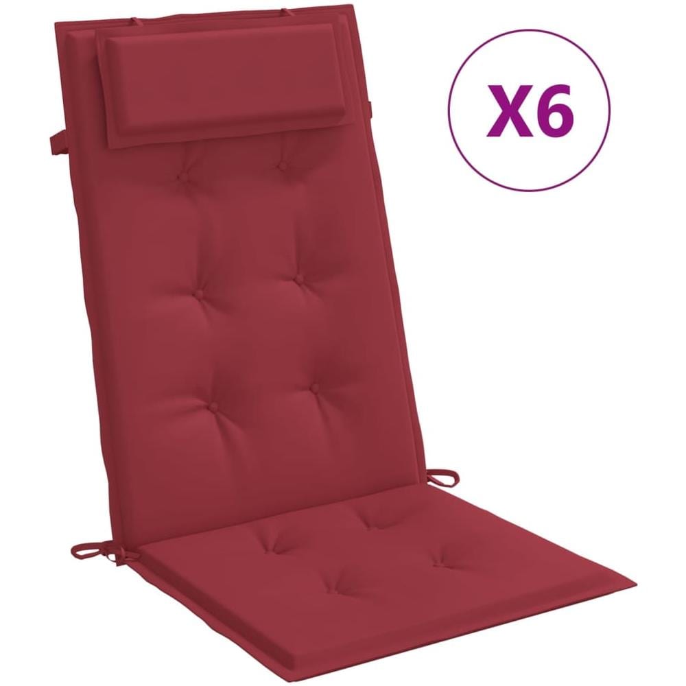 Cuscini Sedia Con Schienale Alto 6 Pz Rosso Vino Tessuto Oxford - Foto 2