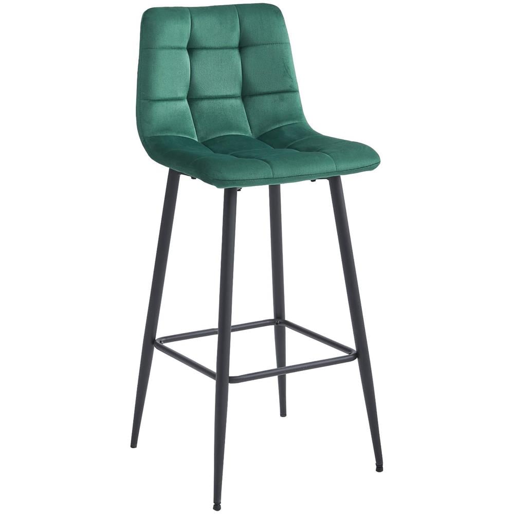 Sgabello da bar TEOTO in velluto verde scuro con gambe in acciaio nero x1 - Foto 1