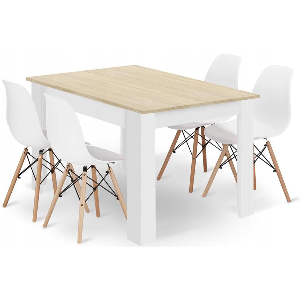 Set tavolo rettangolare Valora 120x80 rovere Sonoma + 4 sedie bianche OSAKA - Foto 1