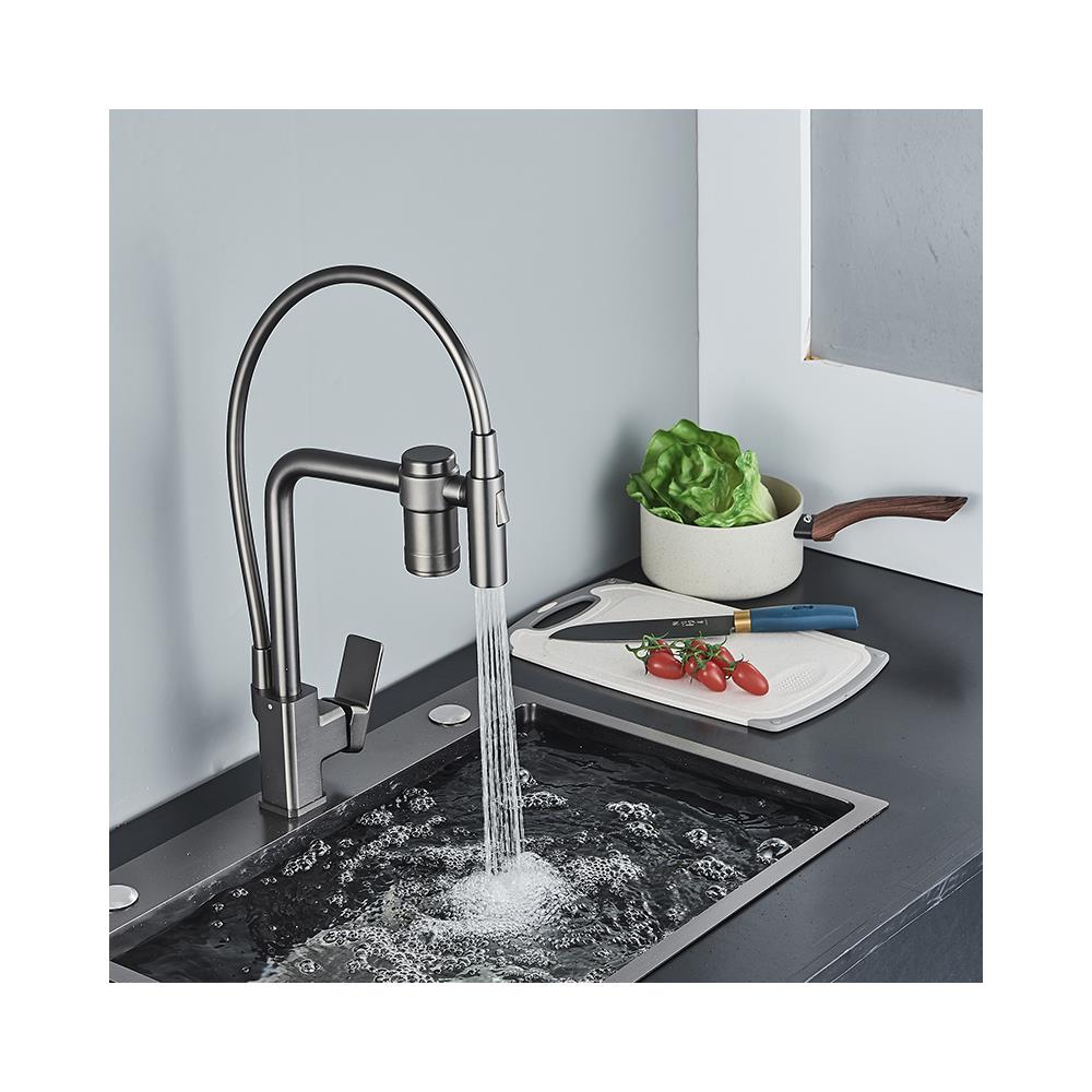 Rubinetto per lavello da cucina, Blackswan, tipo M374, modello grigio antracite, con uscita acqua purificata e doccia mobile a 2 modalità, misura 49 cm - Foto 4