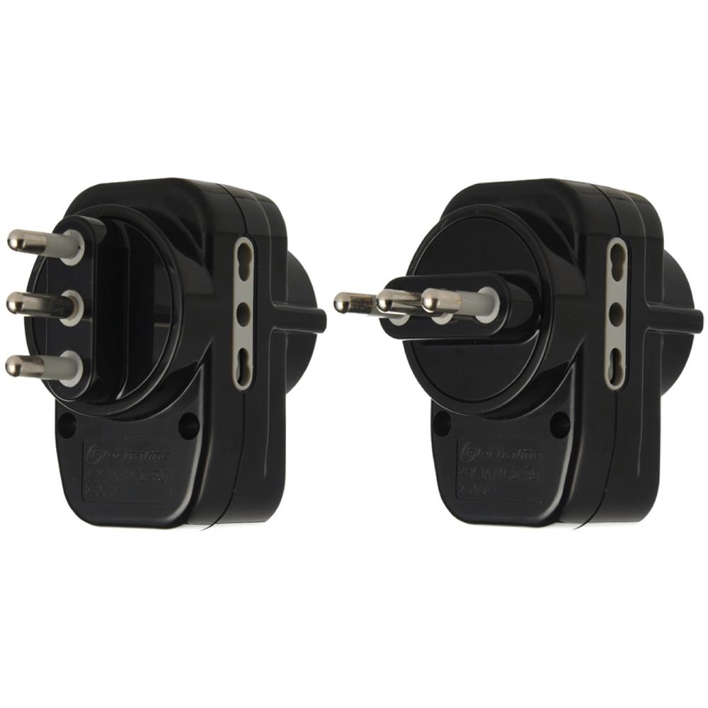 70068 Adattatore Triplo Con Spina Rotante E Interruttore Spina 16a 2 Prese Bivalenti 10/16a A Presa Universale Schuko 10/16a Nero - Foto 2