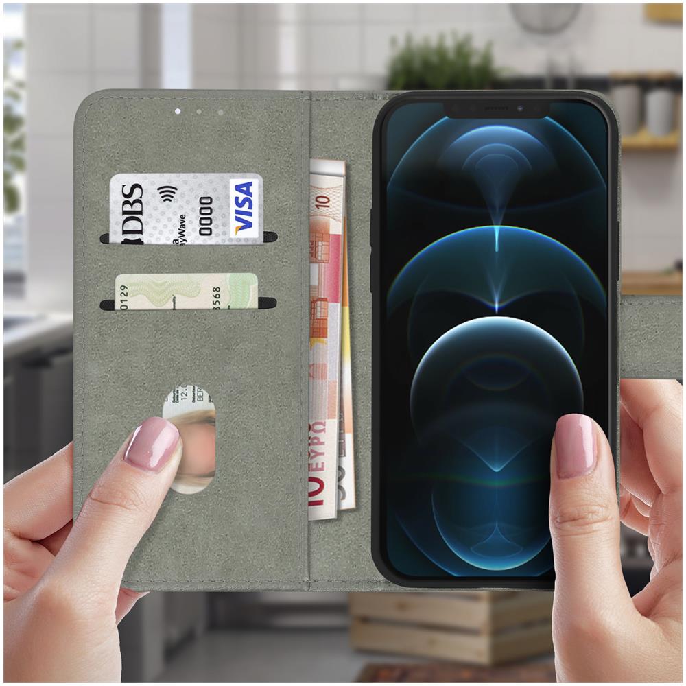 Custodia Per Apple Iphone 12 Pro Max Copertina Portacarte Supporto Grigia - Foto 2