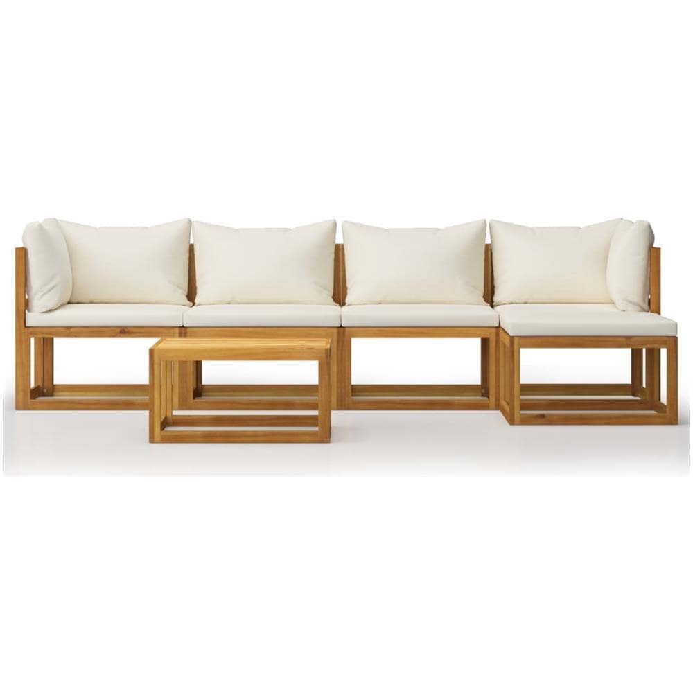 Set Divani Da Giardino 6 Pz Con Cuscini Crema Massello Acacia - Foto 2