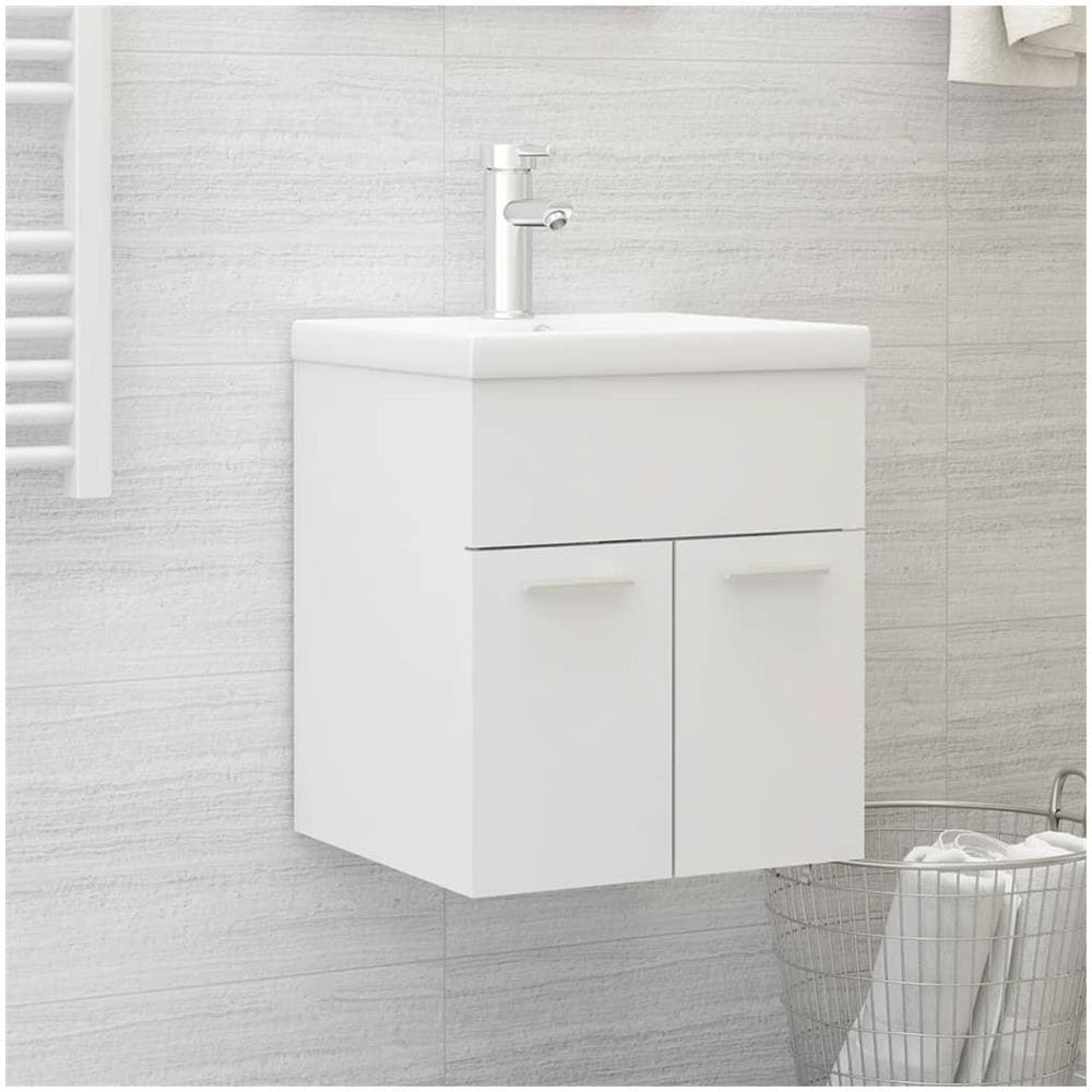 Mobile Bagno con Lavabo Integrato Bianco in Legno Multistrato - Foto 1