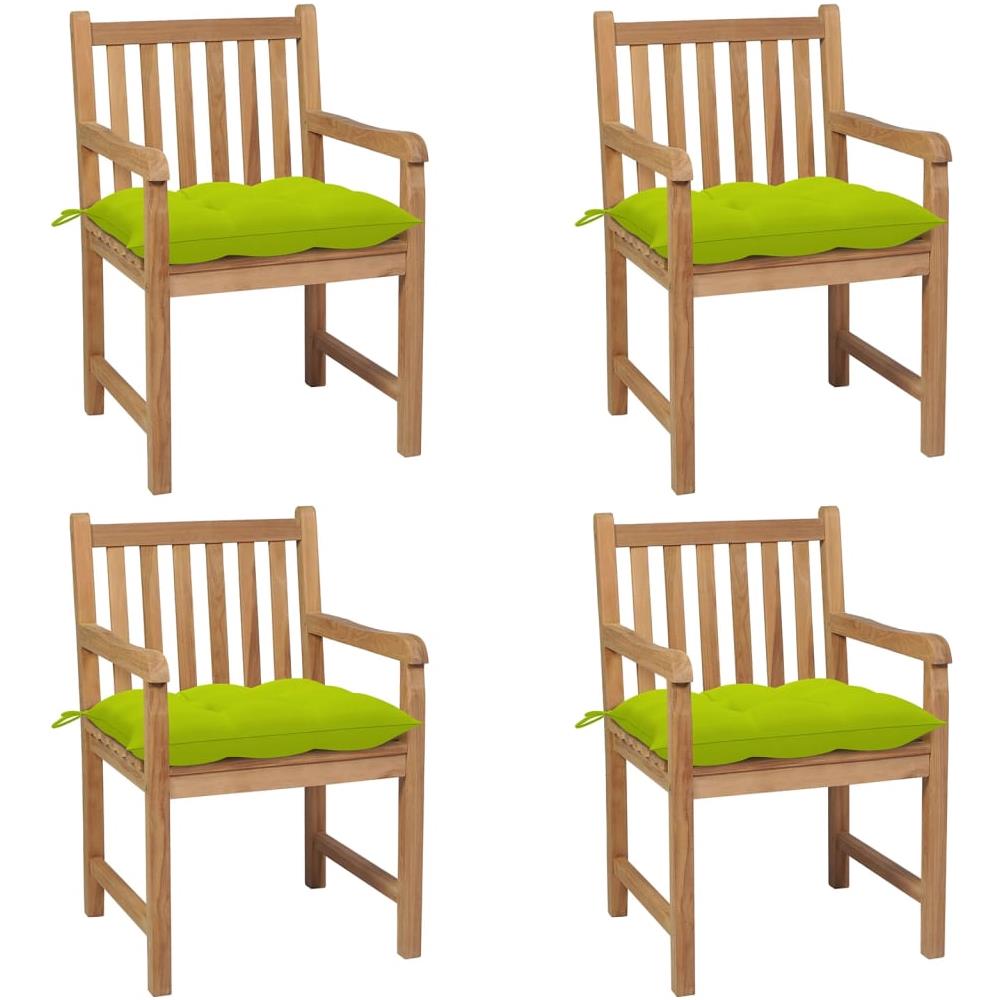 Sedie Giardino 4 pz e Cuscini Verde Brillante Massello di Teak - Foto 1