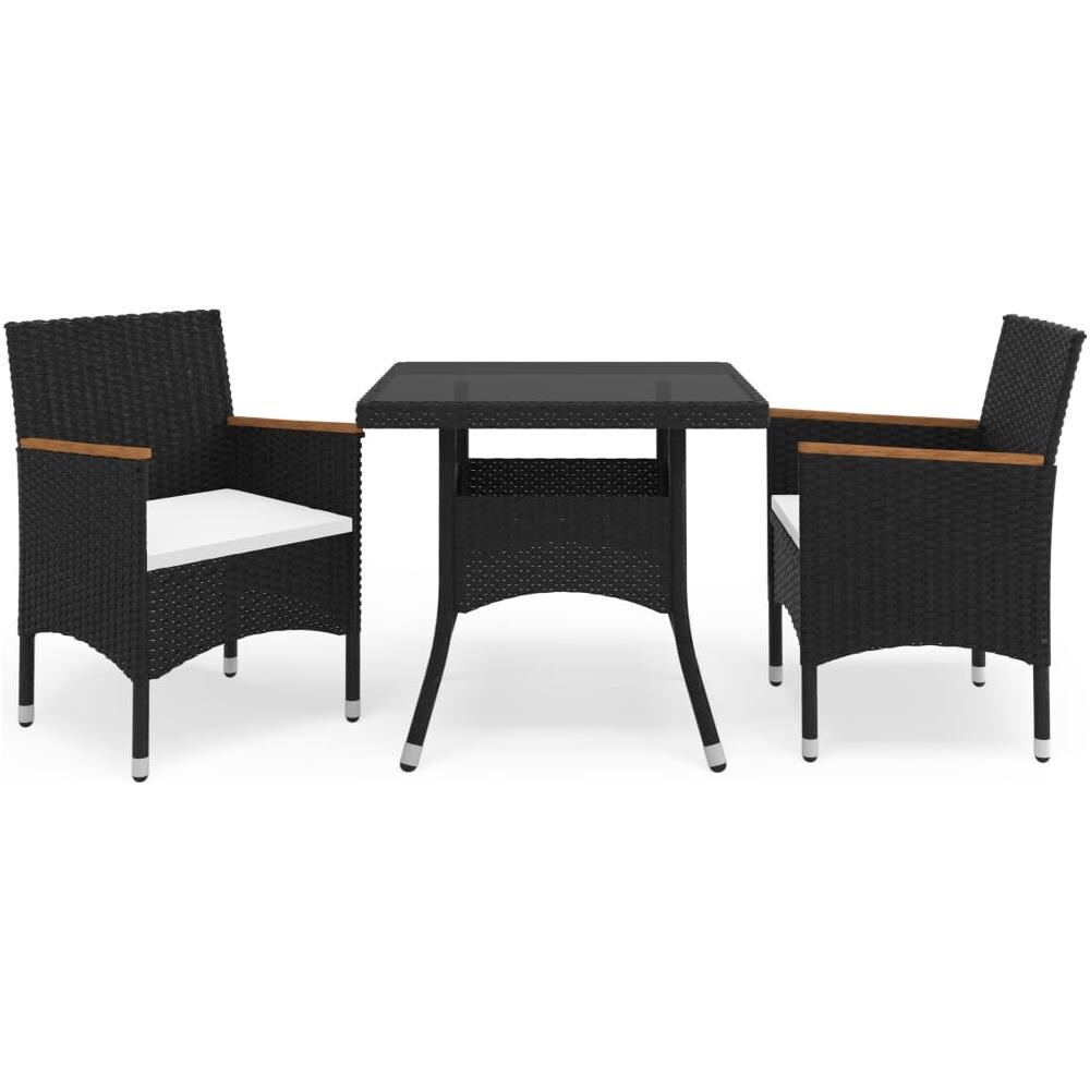 Set Mobili da Pranzo per Giardino 3 pz Nero Polyrattan e Acacia - Foto 1