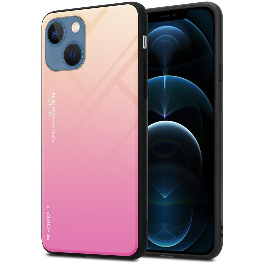 Custodia Compatibile Con Apple Iphone 13 Mini In Giallo - Rosa - Coperchio Protettivo Bicolore In Vetro Temperato E Silicone Tpu - Foto 1