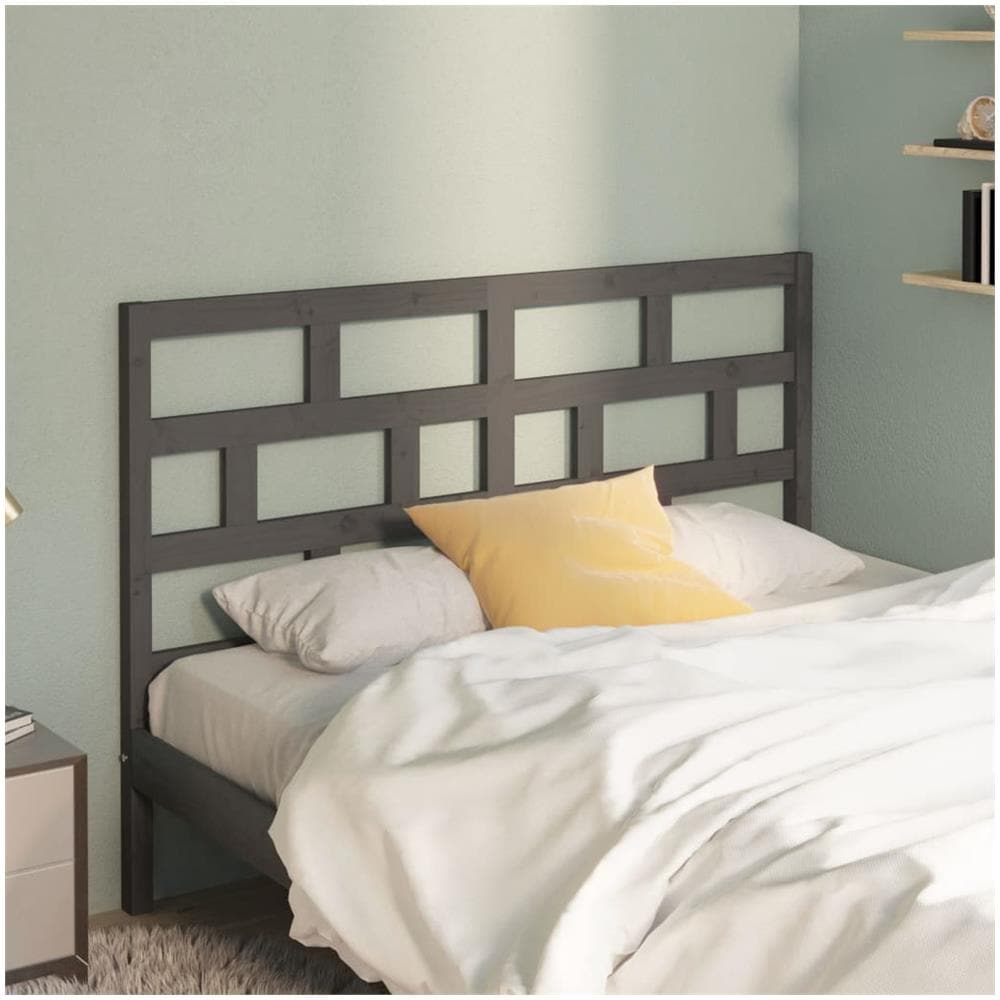 Testiera Letto Grigia 166x4x100cm In Legno Massello Di Pino - Foto 3