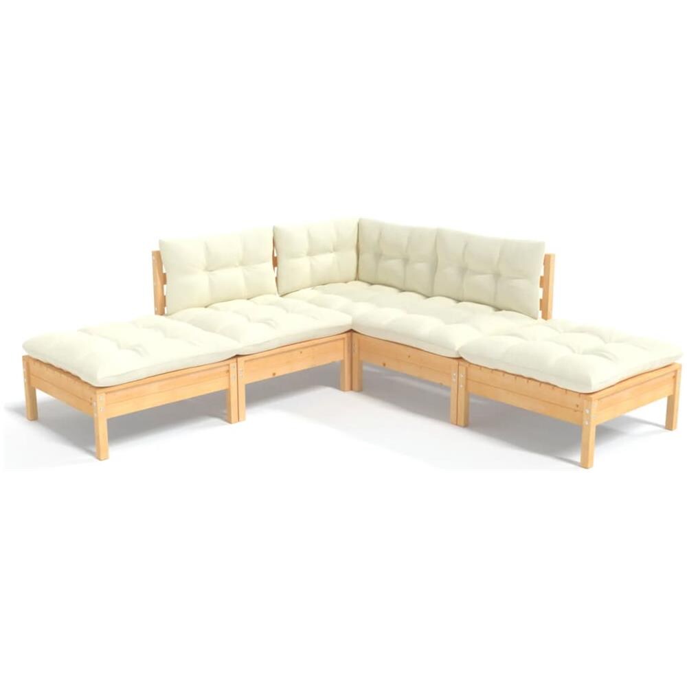 Set Divani da Giardino 5 pz con Cuscini Crema Massello di Pino - Foto 2