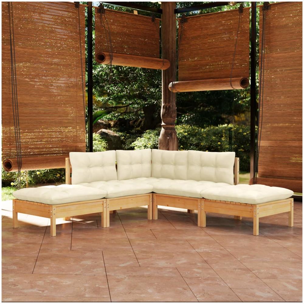 Set Divani da Giardino 5 pz con Cuscini Crema Massello di Pino - Foto 1