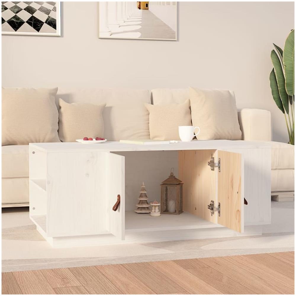 Tavolino Da Salotto Bianco 100x50x41 Cm Legno Massello Di Pino - Foto 3