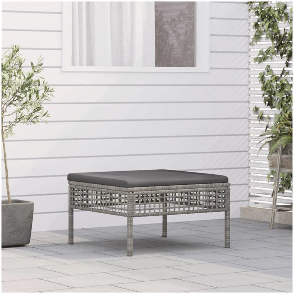 Poggiapiedi Da Giardino Con Cuscino In Polyrattan Grigio - Foto 1