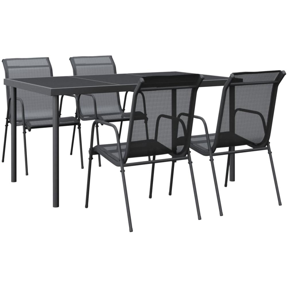 Set Da Pranzo Da Giardino 5 Pz Nero In Acciaio E Textilene - Foto 1
