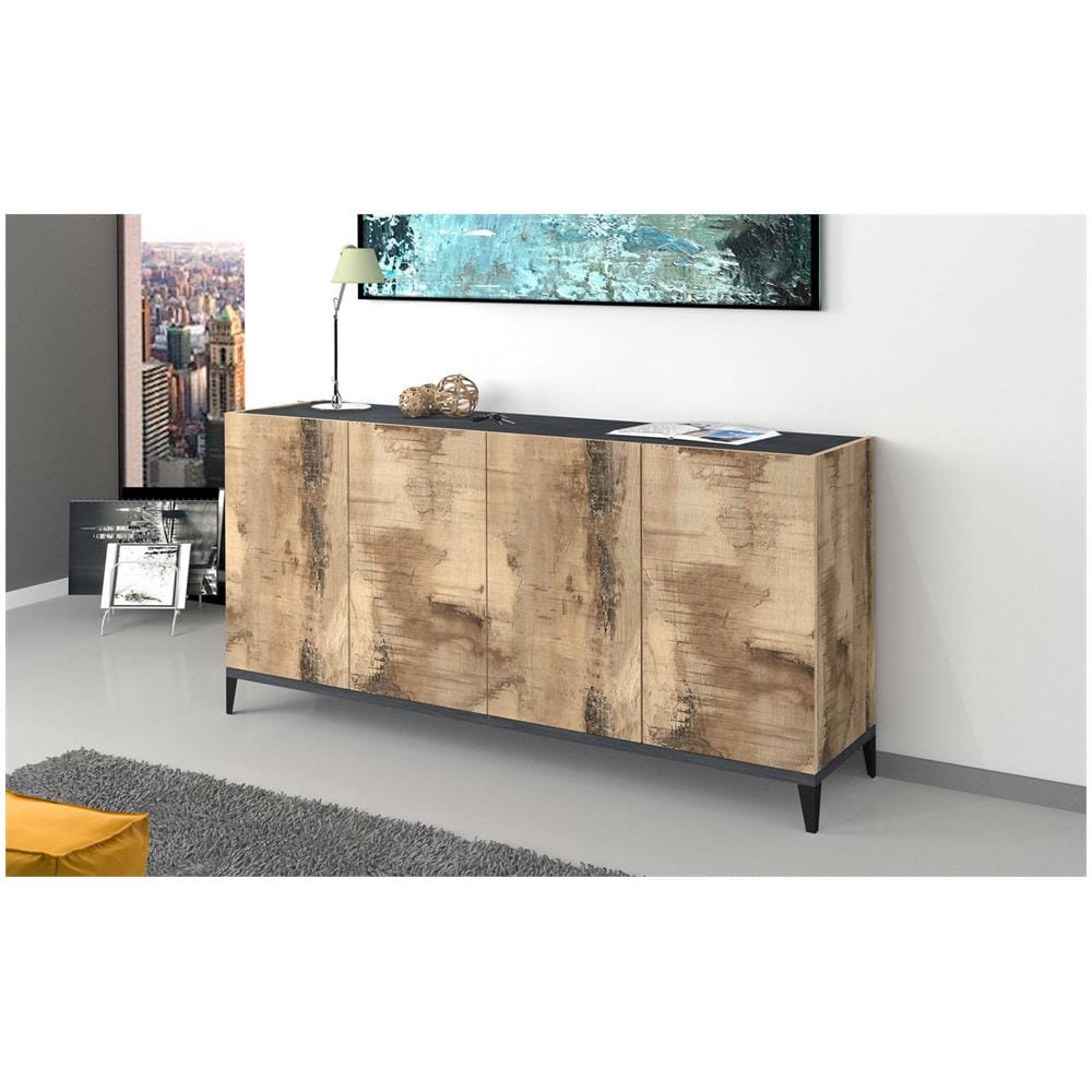 Credenza Ashley, Madia Da Cucina A 4 Ante, Buffet Da Soggiorno, 100% Made In Italy, Cm 160x40h82, Ardesia E Acero - Foto 1