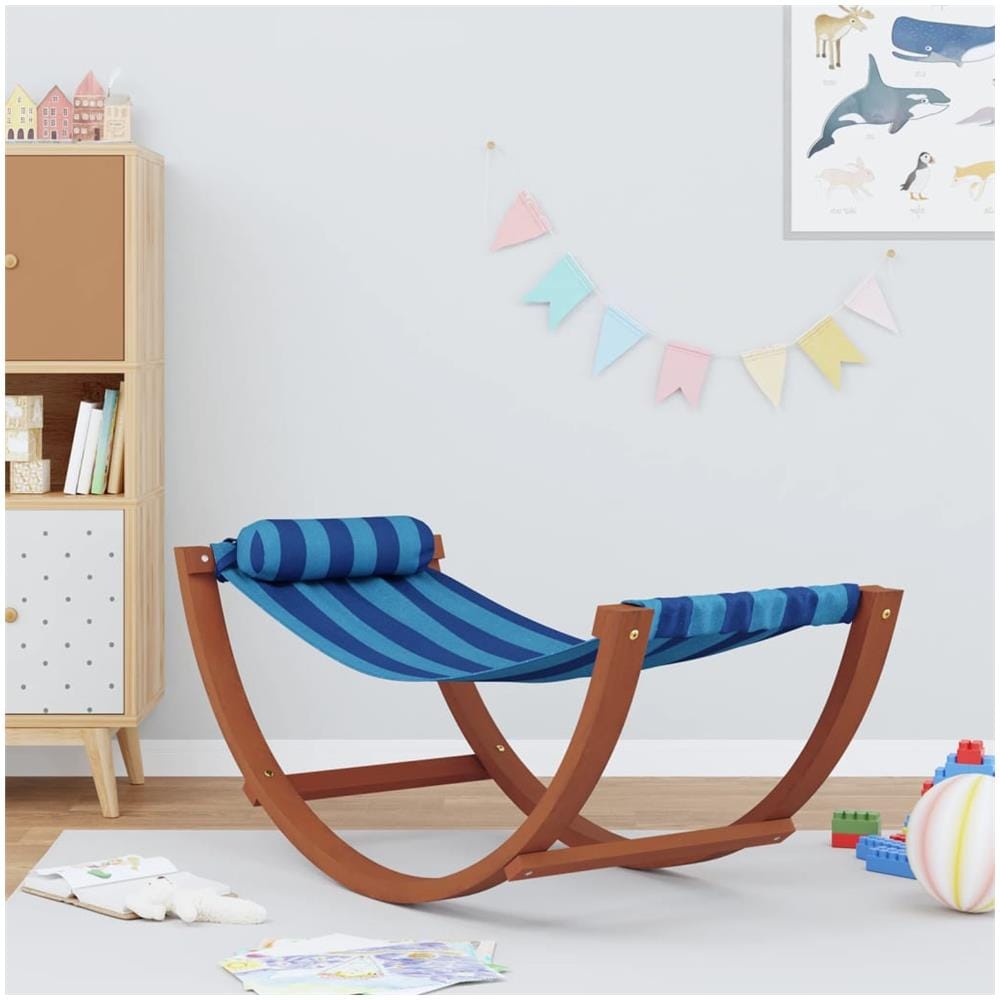 Amaca A Dondolo Per Bambini A Righe Blu In Tessuto - Foto 1