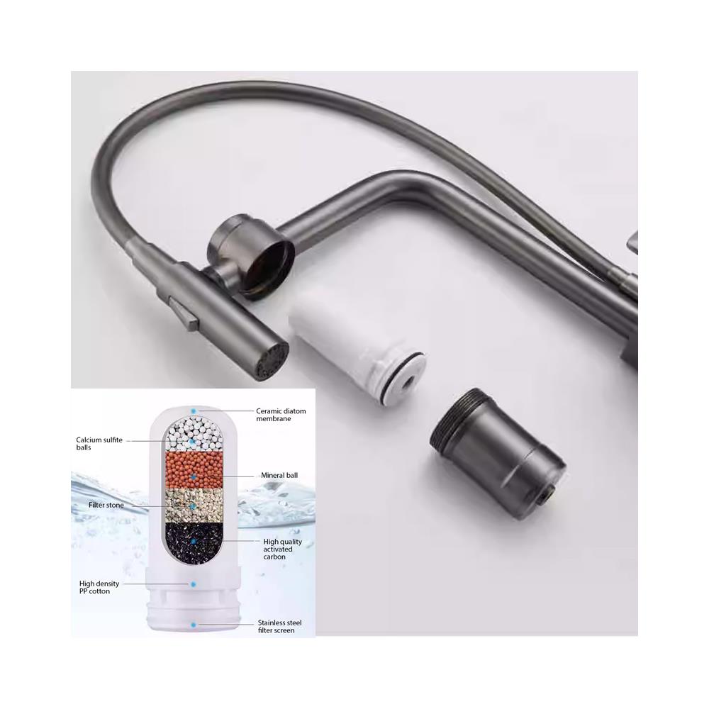 Rubinetto per lavello da cucina, Blackswan, tipo M373, modello cromato, con uscita acqua purificata e doccia mobile a 2 modalità, misura 49 cm - Foto 4