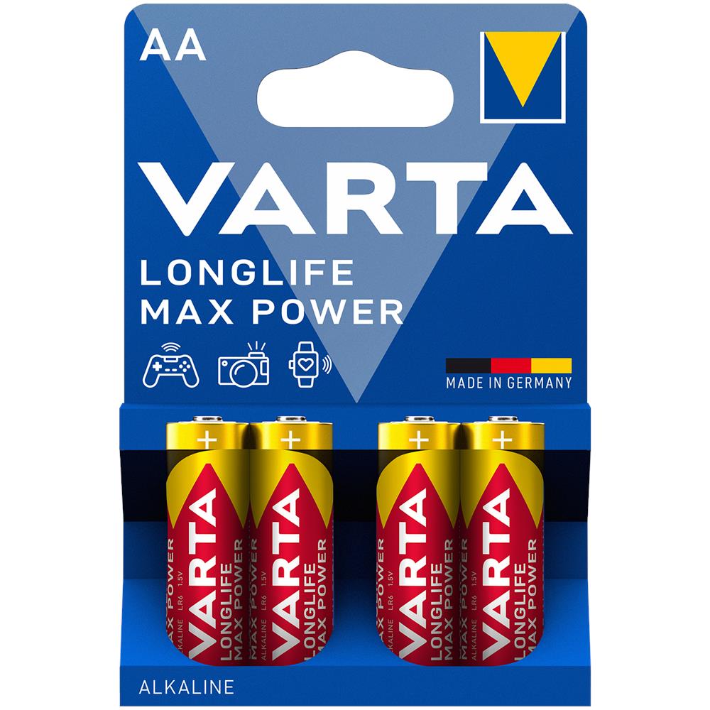 Longlife Max Power, Batteria Alcalina, AA, Mignon, LR6, 1.5V, Blister da 4, Made in Germany - Foto 2