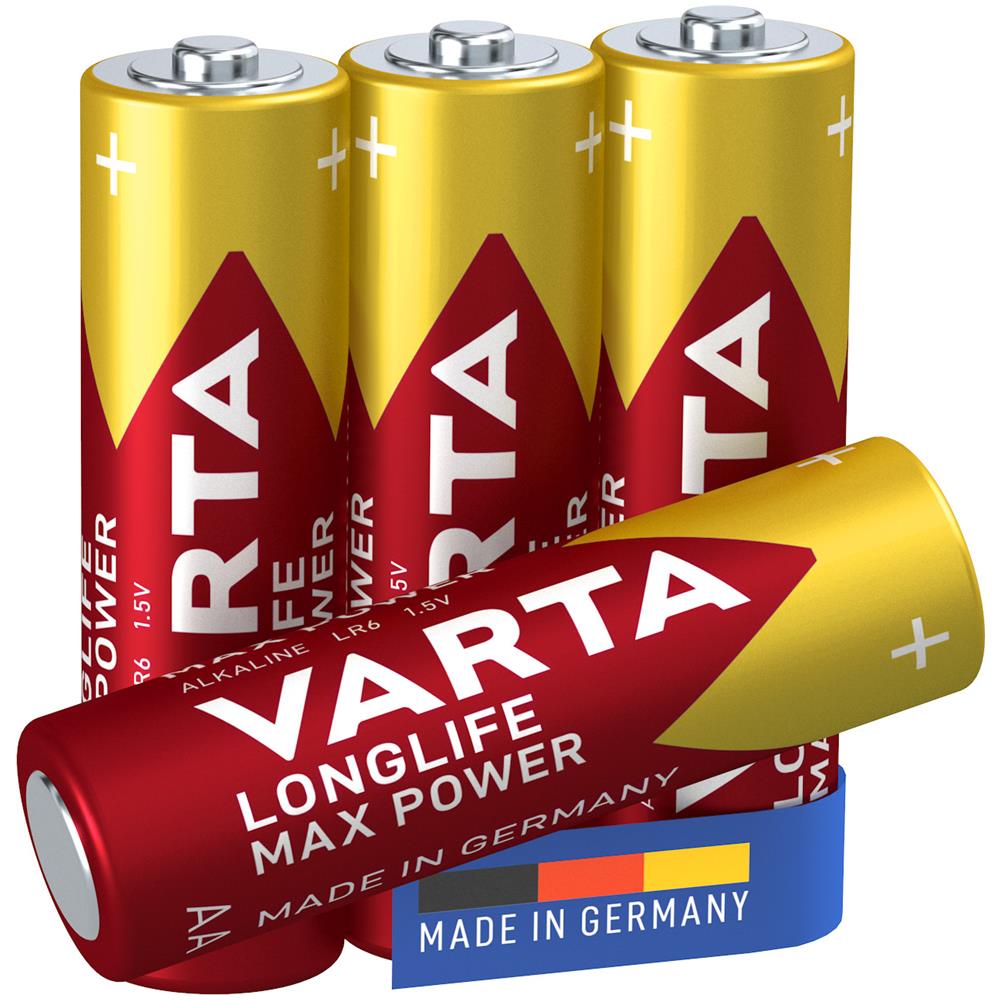 Longlife Max Power, Batteria Alcalina, AA, Mignon, LR6, 1.5V, Blister da 4, Made in Germany - Foto 1