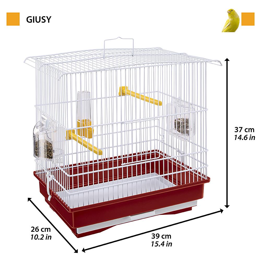 Gabbia Per Canarini E Piccoli Uccelli Esotici Giusy Gabbietta Rettangolare Per Uccellini, Completa Di Accessori E Mangiatoie Girevoli, Robusto Metallo Verniciato Bianco E Fondo In Plastica Rosso, 39 X 26 X H 37 Cm - Foto 2