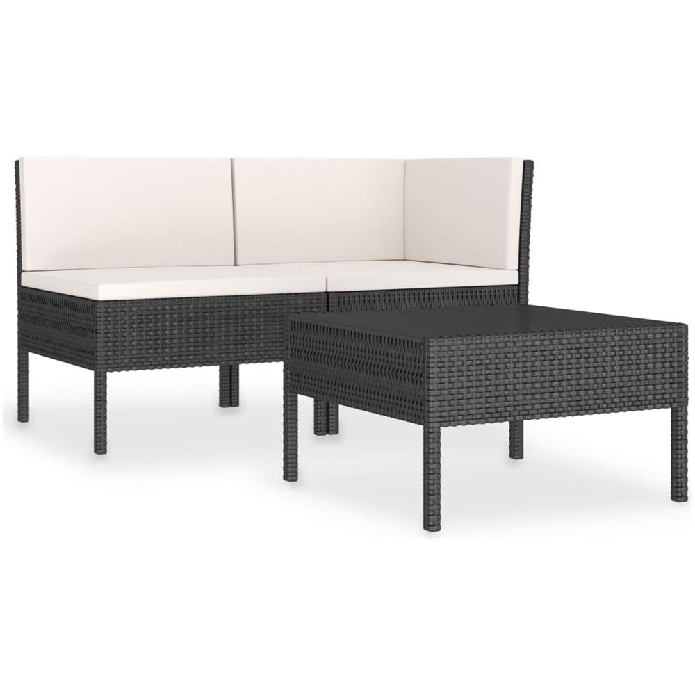 Set Divani da Giardino 3 pz con Cuscini in Polyrattan Nero - Foto 1