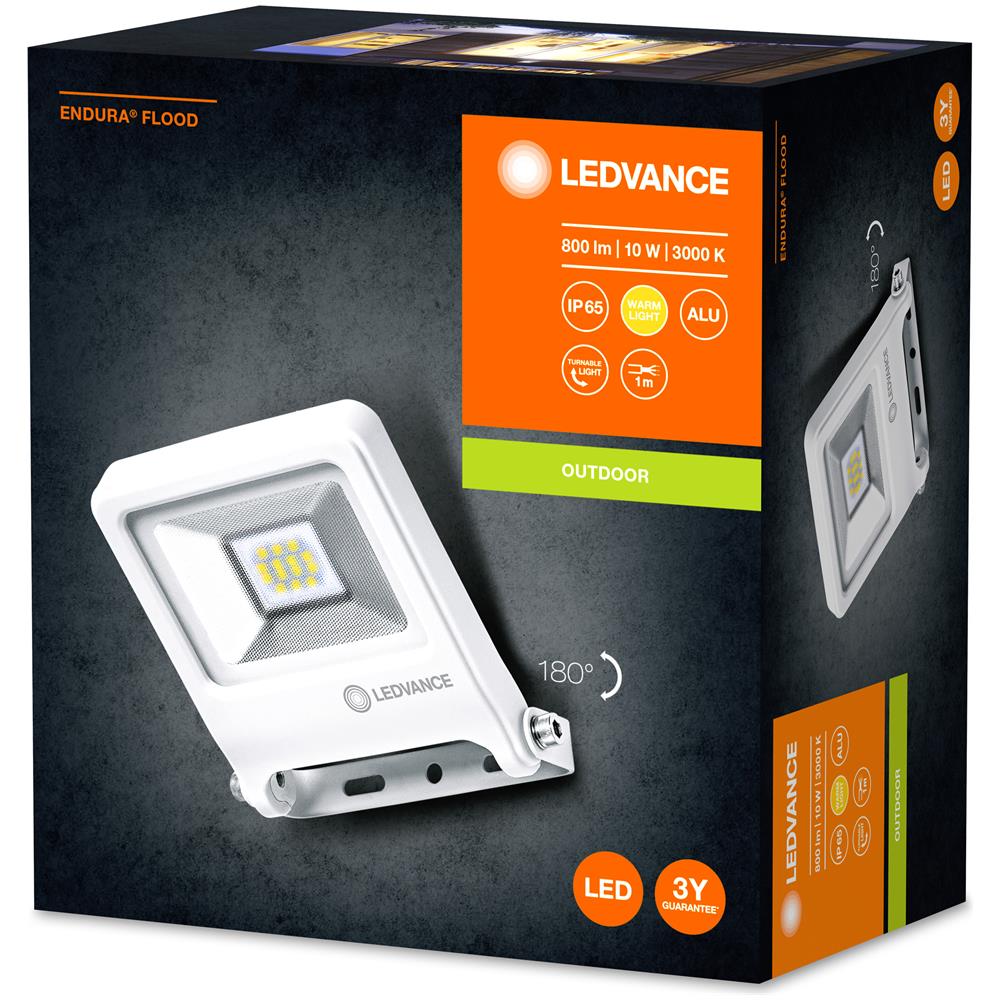 Ledvance Floodlight Led, Lampada Da Esterno, Endura® Flood Bianco Caldo / 10 W, 220…240 V, Ampiezza Fascio Luminoso: 120°, Bianco Caldo, 3000 K, Materiale: Alluminio, Ip65 - Foto 2